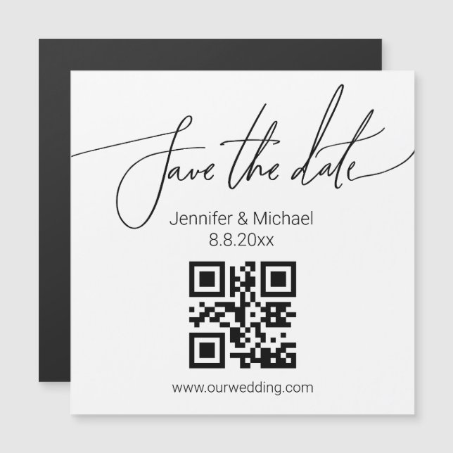 íman de casamento simples código qr salve a data (Frente/Verso)