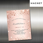 Íman de convite à relva de ouro de rosa de anivers<br><div class="desc">Um fundo rosa dourado e cinza rosa-claro. Decorado com rosa dourado,  brilho rosado,  aspecto de pingar tinta e balões. Personalize e adicione um nome e detalhes da parte. O nome é escrito com um script de estilo manuscrito</div>