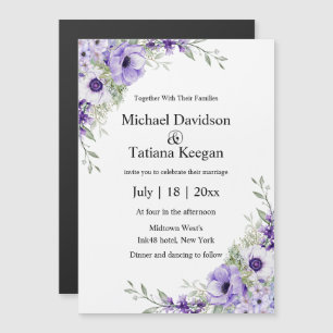 íman de convite de casamento floral roxo aquarela