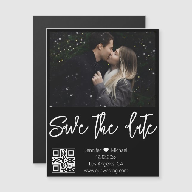 íman de qr code preto branco foto save the date (Frente/Verso)