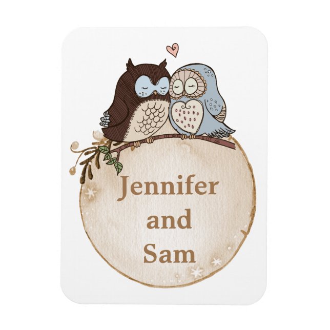 Ímãs de Casamento Personalizados de Corujas Fofas (Vertical)