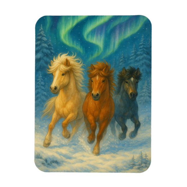Ímãs de Cavalos Islandeses Aurora Boreal (Vertical)