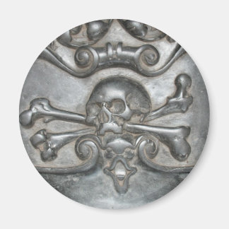 Imãs de geladeira do Crânio e Ossos do Mármore Neg