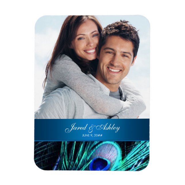 Ímãs de Salvar a Data Elegantes de Pavão com Foto (Vertical)