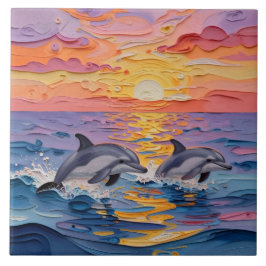 Impasto Dolphins and Ocean Waves  