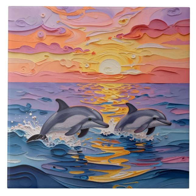 Impasto Dolphins and Ocean Waves   (Frente)