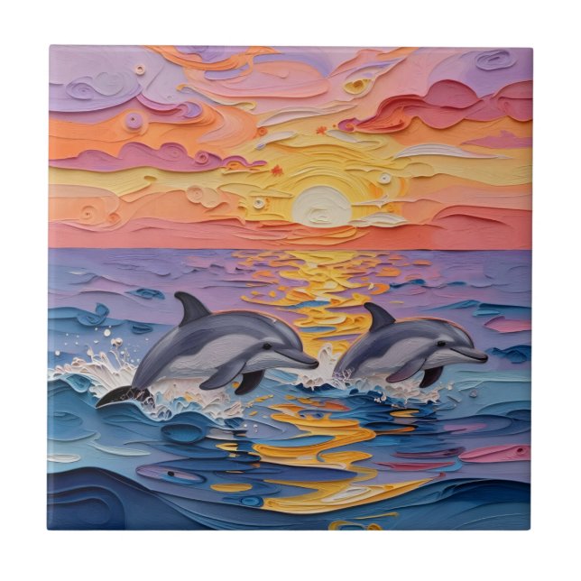Impasto Dolphins and Ocean Waves   (Frente)