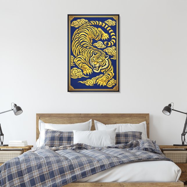 Imperial Tiger – Gold & Blue Canvas Print (Insitu(Quarto))