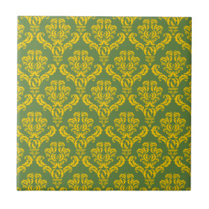 Império francês Damask in Yellow and Palm Green