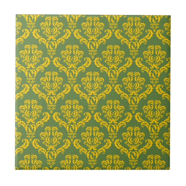 Império francês Damask in Yellow and Palm Green (Frente)