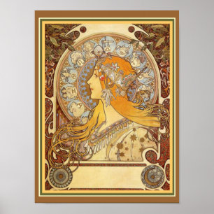 Impressão 12 x 16 do zodíaco de Nouveau da arte