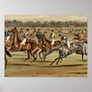 Impressão 1886 da corrida de cavalos da corrida d
