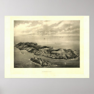 Impressão 1896 da ilha de Monhegan do vintage