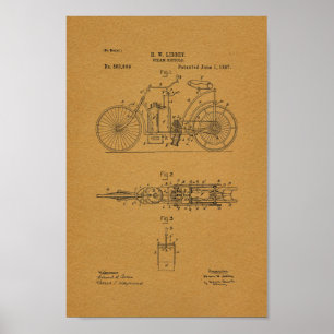 Impressão 1897 da arte da patente da bicicleta do