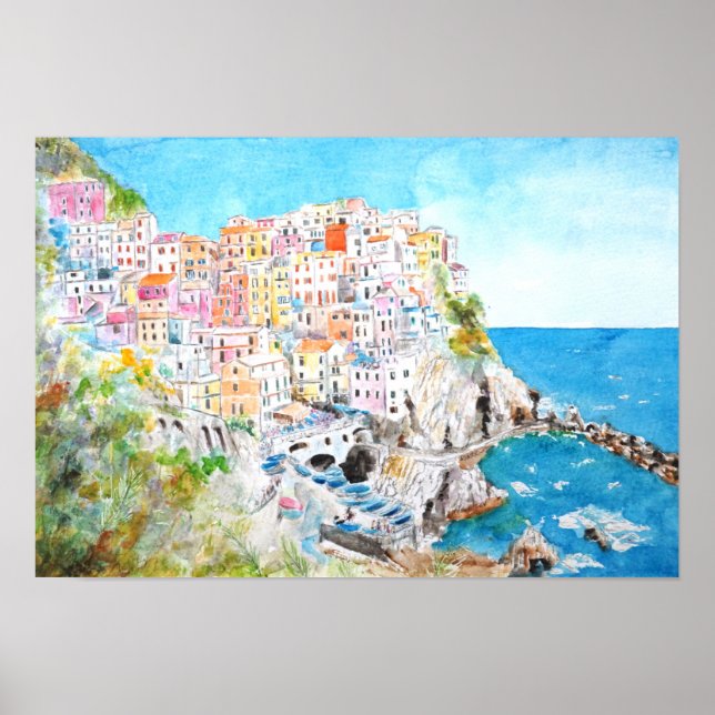 Impressão a aquarela de Cinque Terre (Frente)