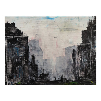 Impressão Abstrata Cidade Cinza, Cartaz de Valor e