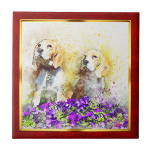 Impressão Abstrata de Cachorro em Moldura Vermelha
