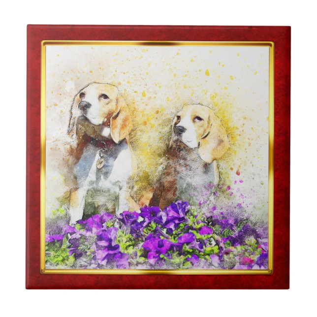 Impressão Abstrata de Cachorro em Moldura Vermelha (Frente)