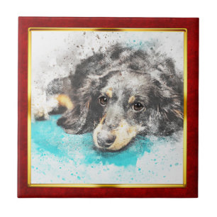 Impressão Abstrata de Cachorro em Moldura Vermelha