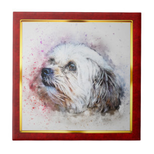 Impressão Abstrata de Cachorro em Moldura Vermelha