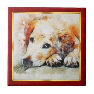 Impressão Abstrata de Cachorro em Moldura Vermelha