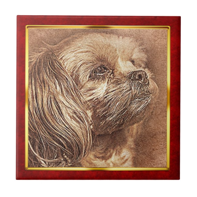 Impressão Abstrata de Cachorro em Moldura Vermelha (Frente)