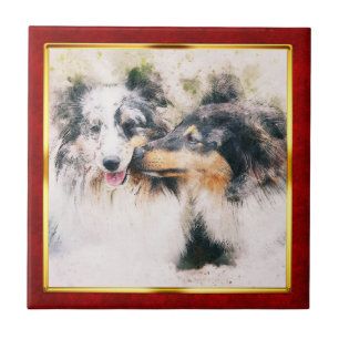 Impressão Abstrata de Cachorro em Moldura Vermelha