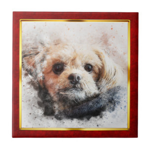 Impressão Abstrata de Cachorro em Moldura Vermelha