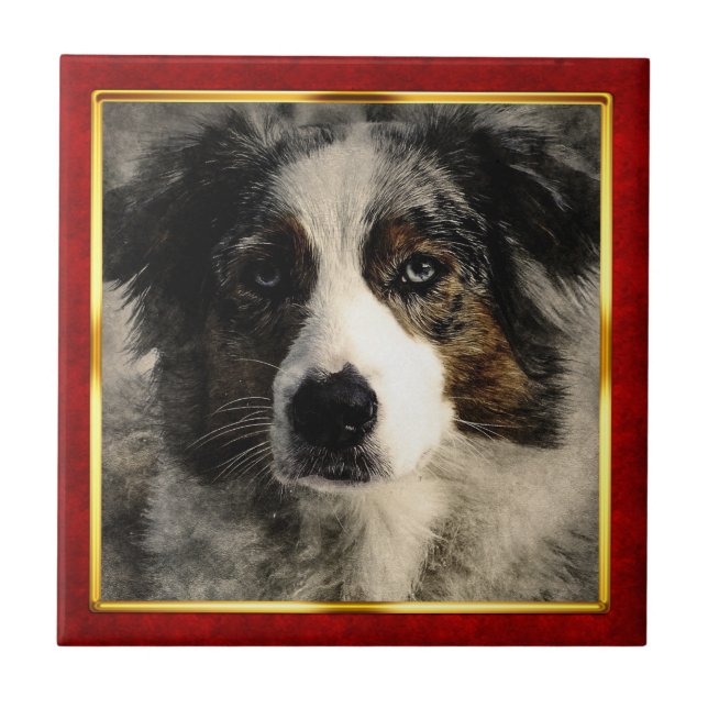 Impressão Abstrata de Cachorro em Moldura Vermelha (Frente)