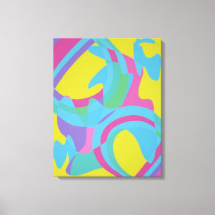 Impressão Abstrata em Tela Amarela e Turquesa