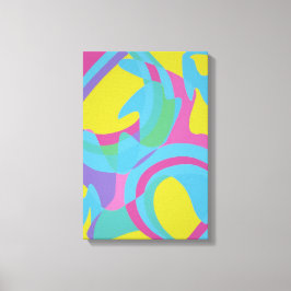 Impressão Abstrata em Tela Amarela e Turquesa
