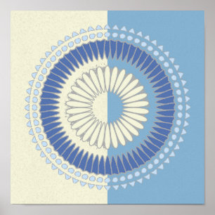 Impressão abstrato Azul e Círculo de Creme