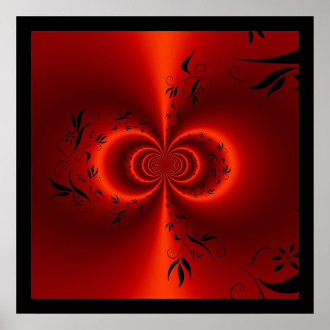 Impressão Abstrato Floral Sonho Vermelho e Preto (Frente)