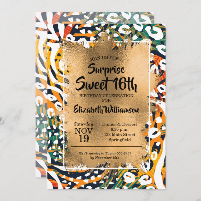 Impressão Animal Doces 16º Convites de Aniversário (Frente/Verso)