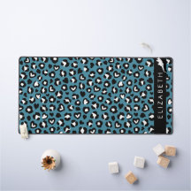 Impressão Animal, Leopardo Azul, Corações, Seu Nom