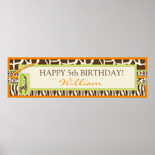 Impressão Animal Safari & Giraffe Banner de Aniver