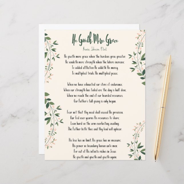 Impressão - Annie Johnson Flint 'Ele dá mais graça (Frente/Verso In Situ)