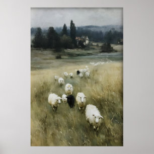 Impressão Antiga de Ovelha, Decoração de Fazenda d