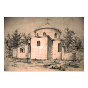 Impressão antigo da foto da arte do lápis da
