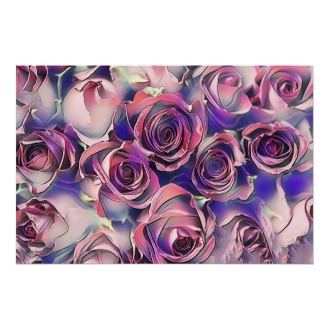 Impressão aquosa de rosas roxas cor-de-rosa (Frente)
