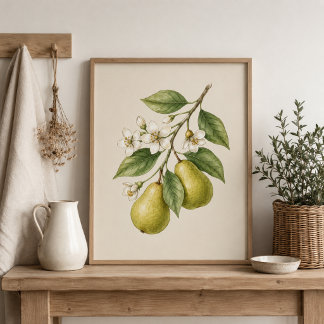 Impressão Artística Botânica de Flor de Pera