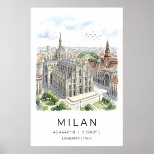 Impressão artística da Catedral de Milão Preto e B