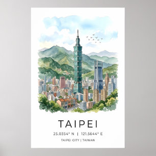 Impressão artística da silhueta de Taipei em aquar