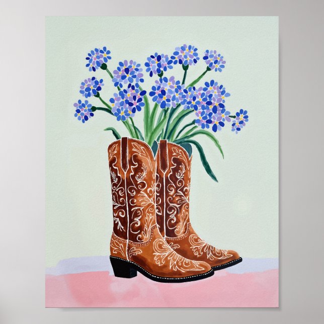 Impressão Artística de Botas de Cowboy Bluebonnet (Frente)