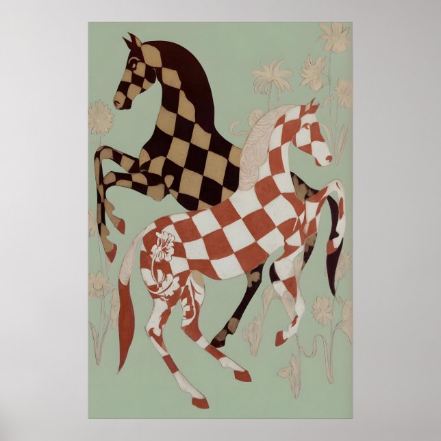 Impressão artística de cavalo em tabuleiro de xadr (Frente)