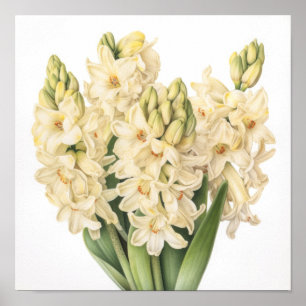 Impressão Artística de Flor de Jacinto Creme Poste