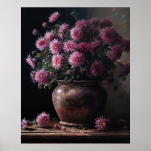 Impressão artística de flores de áster rosa Poster