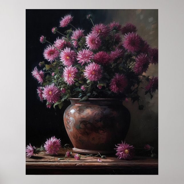 Impressão artística de flores de áster rosa Poster (Frente)