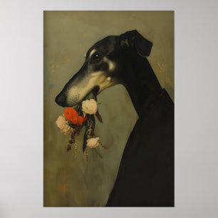 Impressão artística de flores de cachorro Greyhoun