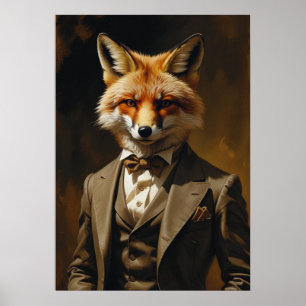 Impressão artística de raposa de terno Cartaz de p